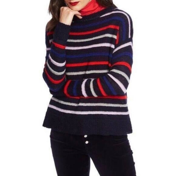 NWT Court & Rowe Striped Navy Crush Crewneck Sweater Small Winter Cold Weather - Picture 1 of 7